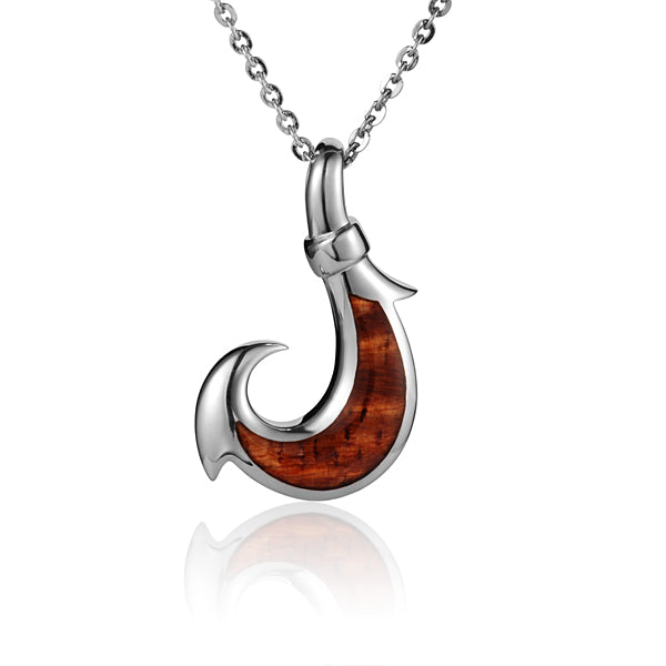 Sterling Silver Fish Hook with Koa Wood Inlay Pendant (S/L) (chain Sold Separately), Small