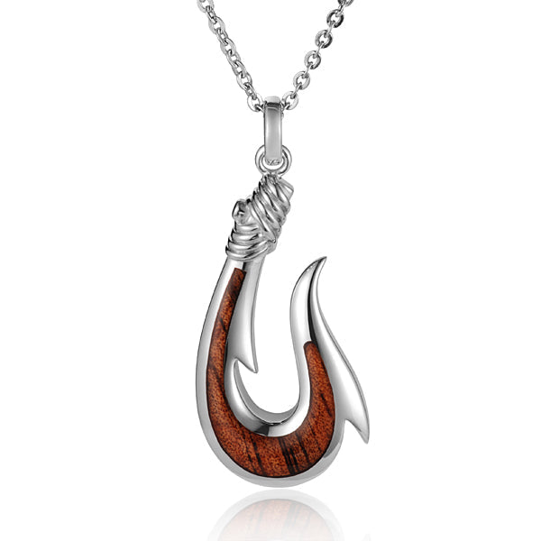 Sterling Silver Fish Hook with Koa Wood Inlay Pendant (Chain Sold Sepa –  Makani Hawaii
