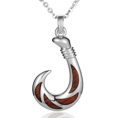 Sterling Silver Fish Hook with Koa Wood Inlay Pendant (Large) (chain Sold Separately)