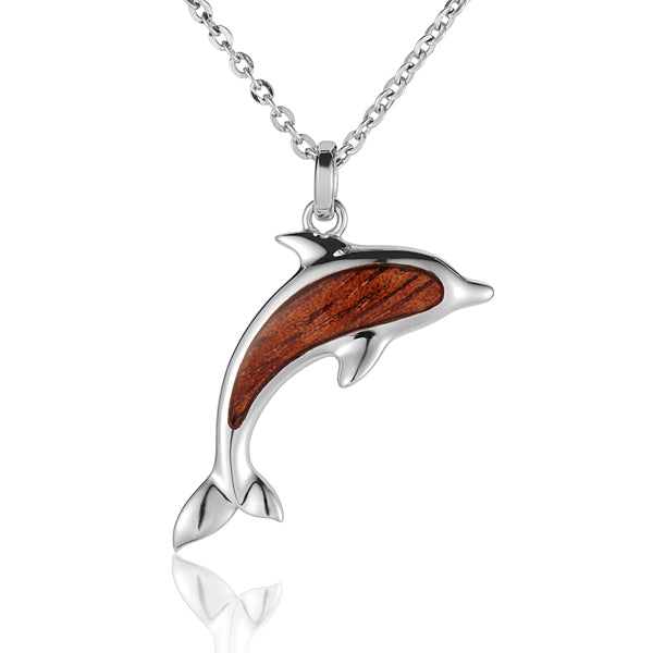 Hawaiian Jewelry Koa Wood inlaid Solid Silver Dolphin Pendant