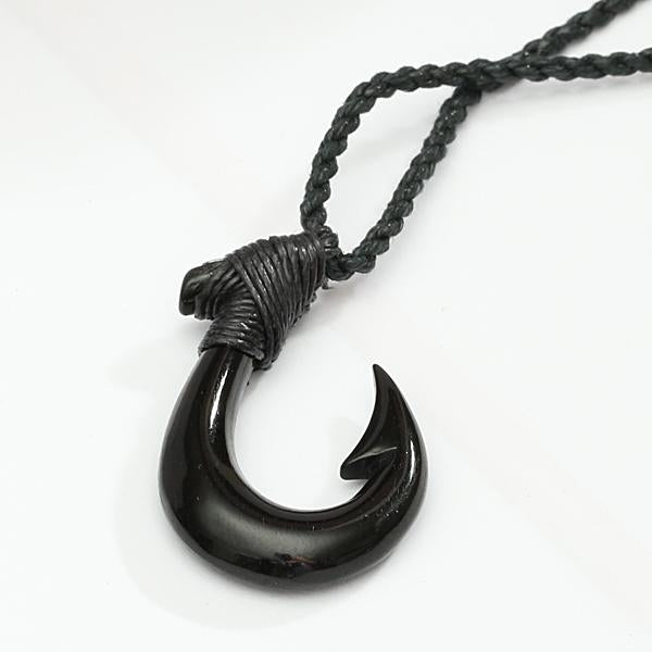 Black Bone Plain Fish Hook Necklace 25x45mm