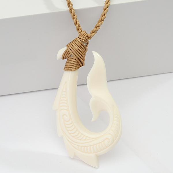 Maori Bone Whale Tail Hook Necklace With String Cord –, 47% OFF