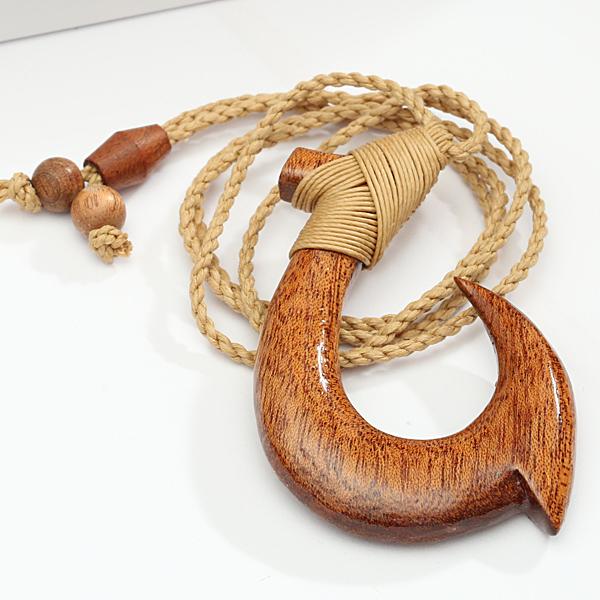Koa Wood Fish Hook (Makau) Necklace (S/L)