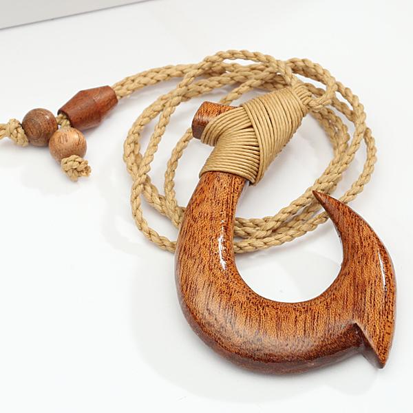 curly koa wood fish hook Koa Wood Fish Hook (Makau) Necklace (S/L) Large