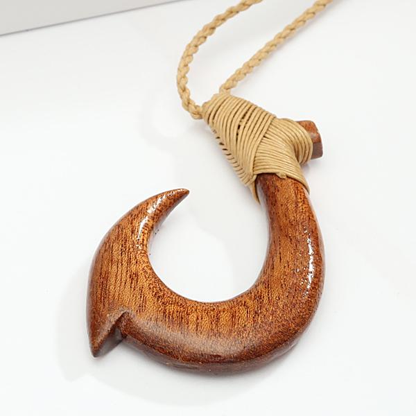 Koa Wood Fish Hook (Makau) Necklace (S/L) Large