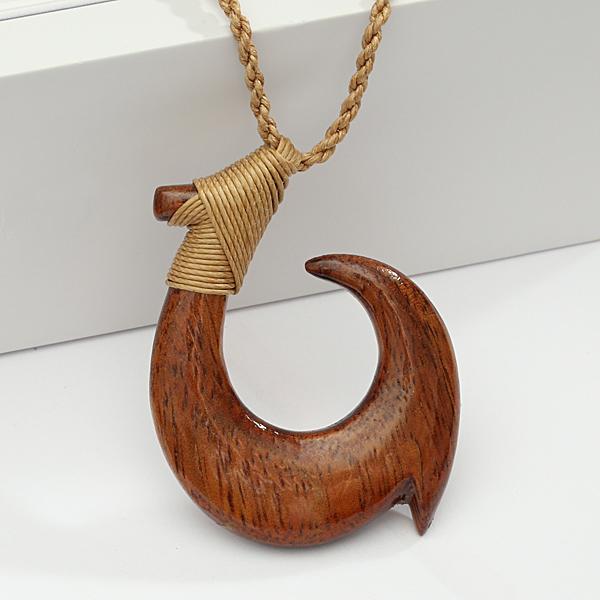 Koa Wood Fish Hook (Makau) Necklace (S/L) – Makani Hawaii