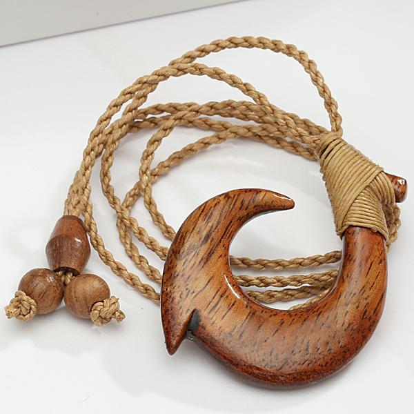 Koa Wood Plain Fish Hook Necklace 25x45mm