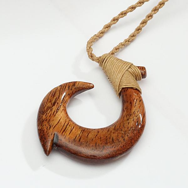 Koa Wood Fish Hook (Makau) Necklace (s/l), Small