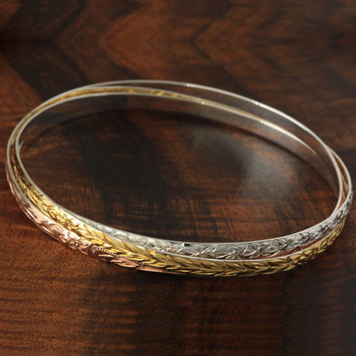 Silver/Yellow Gold/Pink Gold)Hawaiian Scroll Round Band Cuff Bangle 2024 Hollow 5.5mm