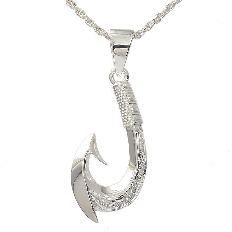Sterling Silver Hawaiian Scroll Fish Hook Pendant (Chain Sold Separate –  Makani Hawaii