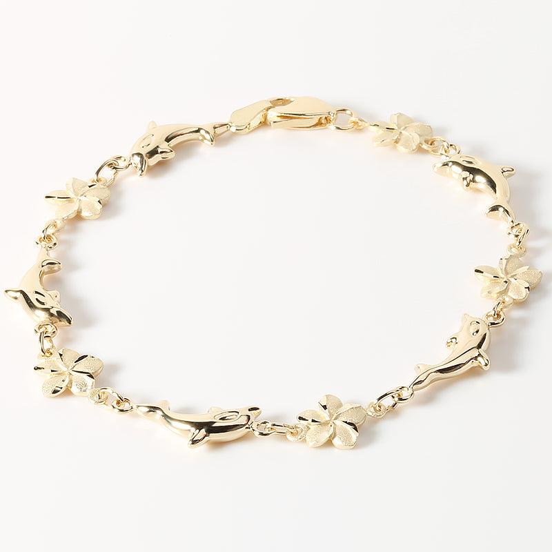 14K Gold 7.25 Inch Link Butterfly Link Bracelet