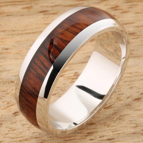 Luxury 14K White Gold Original Koa Wood Inlay Wedding Ring 7mm