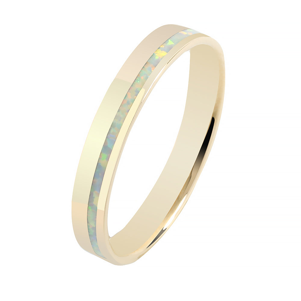 14 Karat Yellow Gold White Opal Ring Flat Shape 4mm – Makani Hawaii