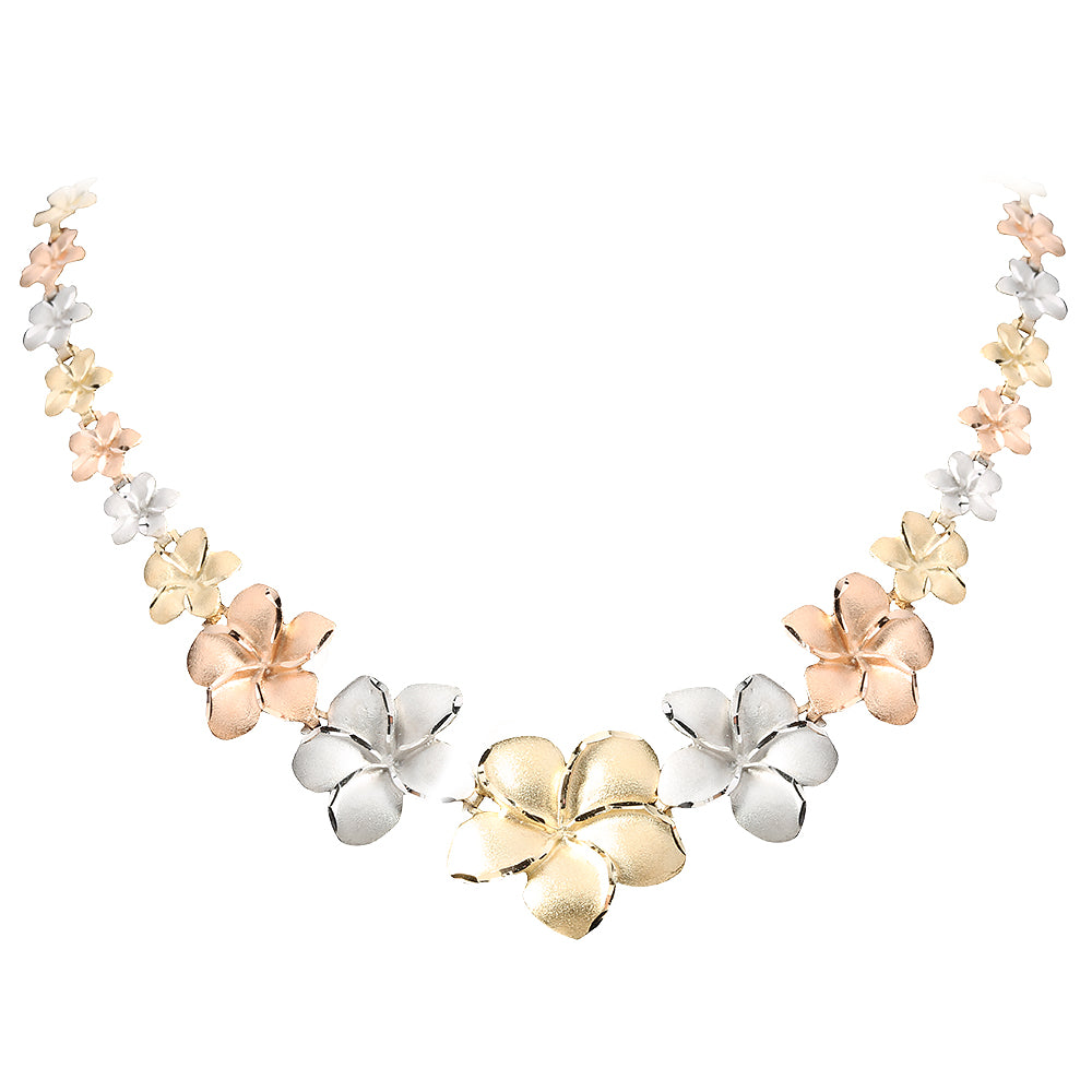 14k Tri-Color Gold Plumeria Necklace | Gold Elite Jewelers