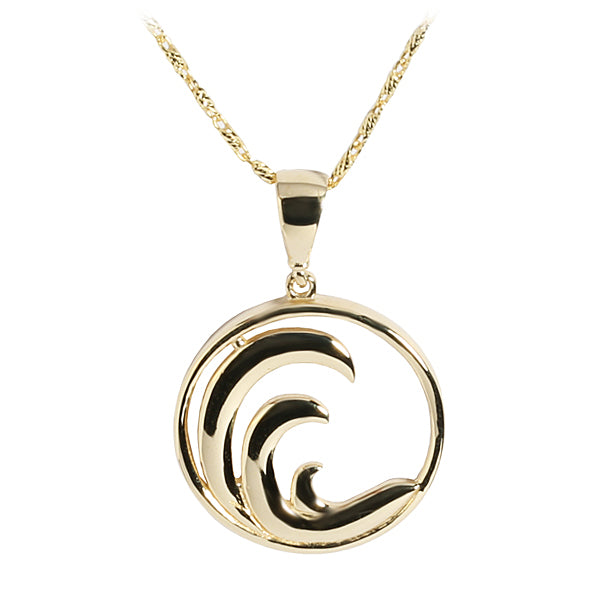 14K Yellow Gold Wave in Circle Pendant(Chain Sold Separately)