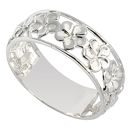 14K White Gold See Through Plumeria Lei Ring 7mm - Hanalei Jeweler