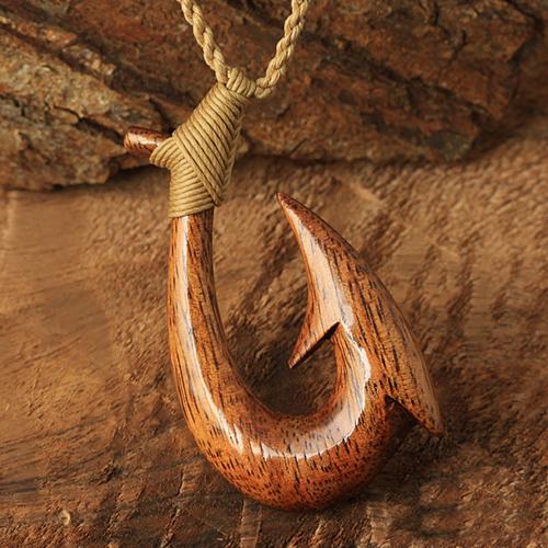 Koa Wood Plain Fish Hook Necklace 25x45mm – Makani Hawaii