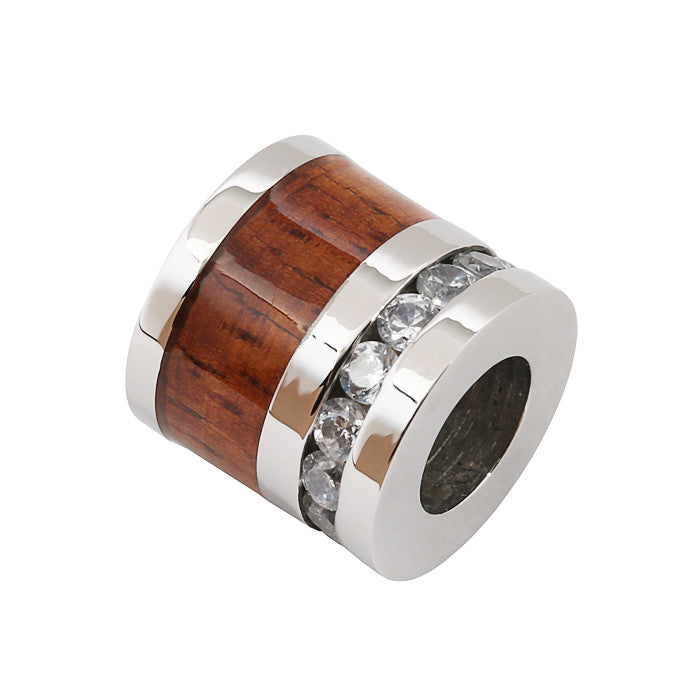 Titanium Koa Wood Cubic Zirconia Barrel Pendant 10mm