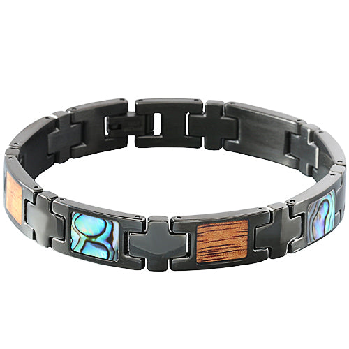 Koa Wood Abalone Inlay Bracelet Iron Plated Black - Hanalei Jeweler