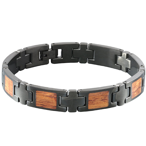 Koa Wood Inlay Bracelet Iron Plated Black