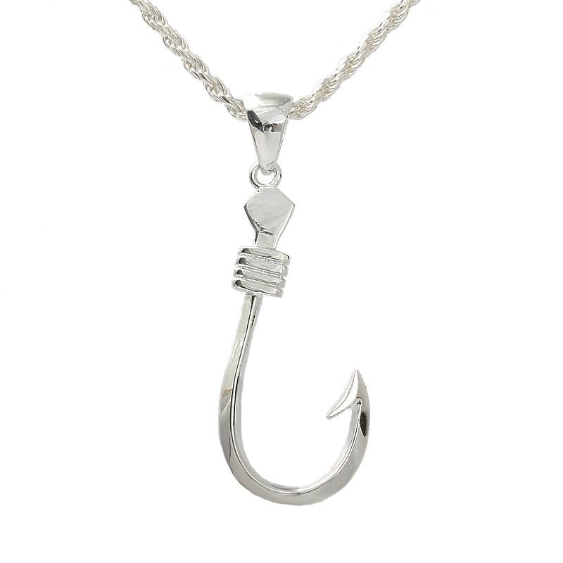 Fishhook Necklace - Sterling Silver Pendant on a Durable Cha