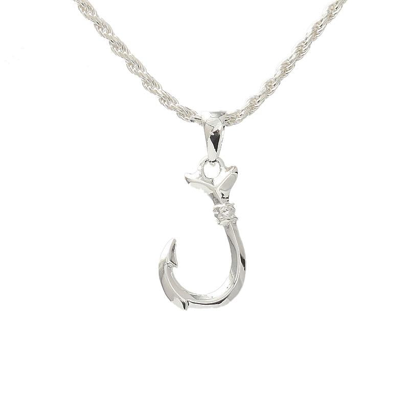 Hawaiian Fish Hook with Whale Tail Necklace - Sterling Silver -  FashionJunkie4Life