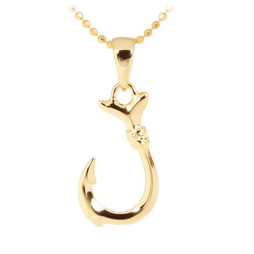 Sterling Silver Yellow Gold Plated Small Fish Hook Pendant (Chain