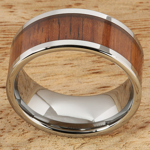10mm Natural Hawaiian Koa Wood Inlaid Tungsten Flat Wedding Ring
