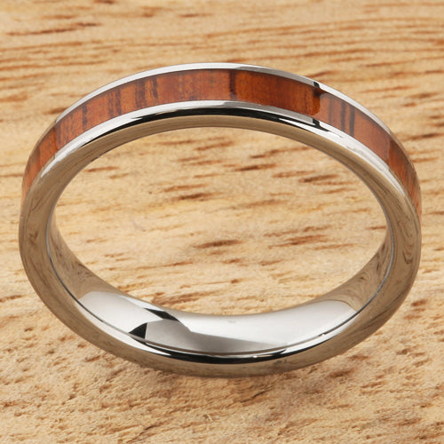 4mm Natural Hawaiian Koa Wood Inlaid Tungsten Flat Wedding Ring