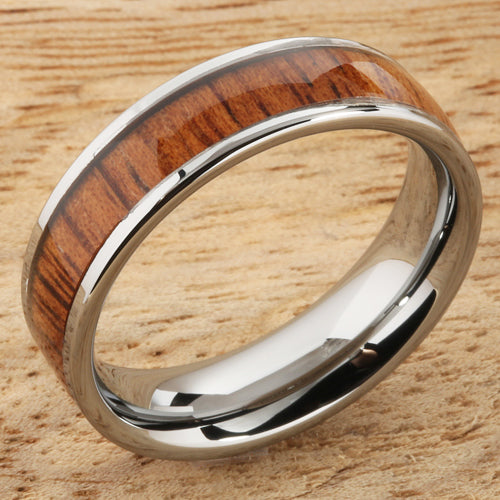 6mm Natural Hawaiian Koa Wood Inlaid Tungsten Flat Wedding Ring