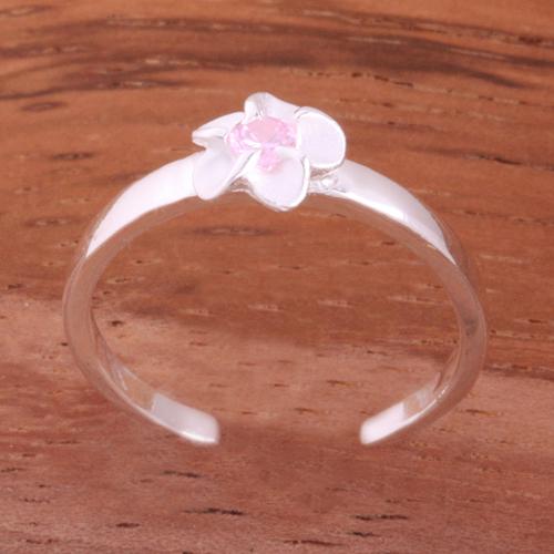 Single 4mm Plumeria with Clear CZ Toe Ring