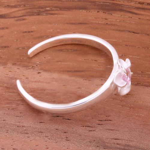 Single 4mm Plumeria with Clear CZ Toe Ring