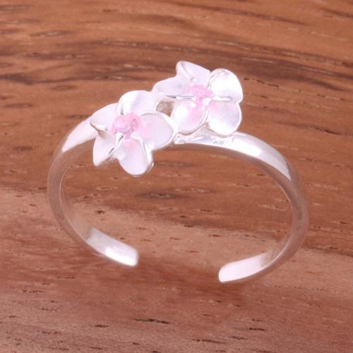 Two 4mm Plumeria with Clear CZ Toe Ring