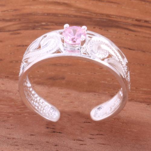 Hawaiian Scroll See Through with Clear Round CZ Toe Ring
