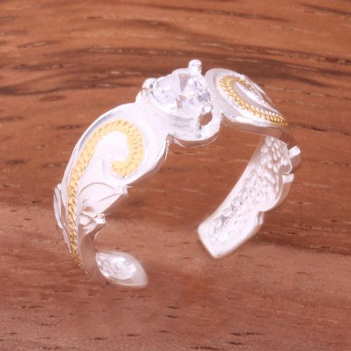 Hawaiian Scroll with Clear Heart CZ Cut Out Edge Toe Ring