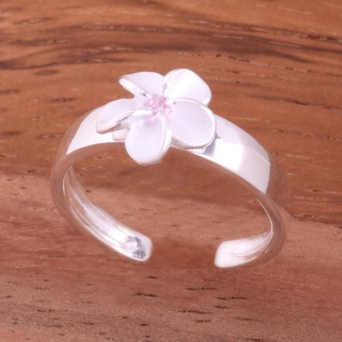 8mm Plumeria with Clear CZ Toe Ring