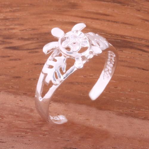 Honu and Plumeria with Clear CZ Toe Ring
