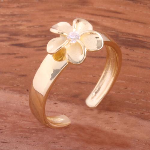 Yellow Gold Plated 8mm Plumeria with Clear CZ Toe Ring