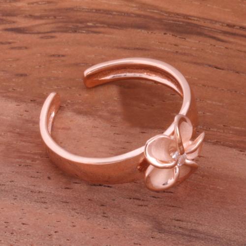 Pink Gold Plated 8mm Plumeria with Clear CZ Toe Ring
