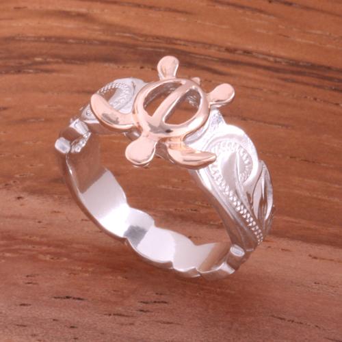 Hawaiian Scroll Two Tone Pink Gold Plated Honu Cut Out Edge Toe Ring
