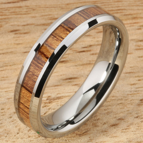 Sterling Silver 10mm Wide Width Hawaiian Jewelry Ring with Hawaii Koa Wood Duo Inlay - Flat Shape, Standard Fitment