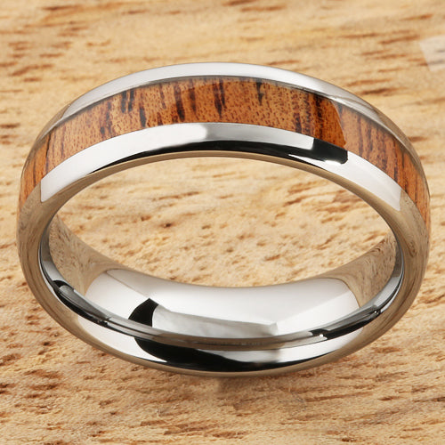 6mm Natural Hawaiian Koa Wood Inlaid Tungsten Oval Wedding Ring