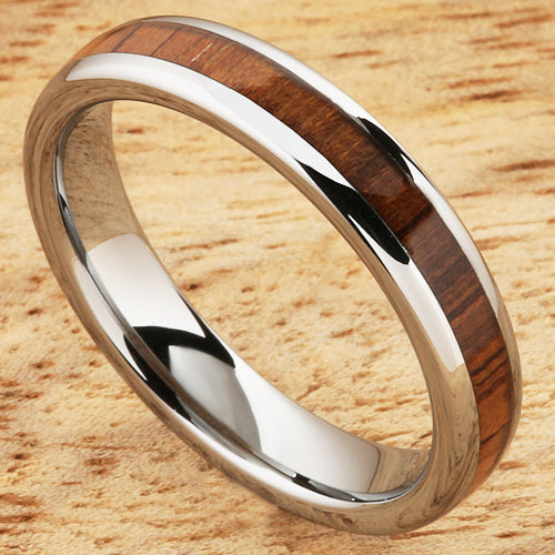 4mm Natural Hawaiian Koa Wood Inlaid Tungsten Oval Wedding Ring