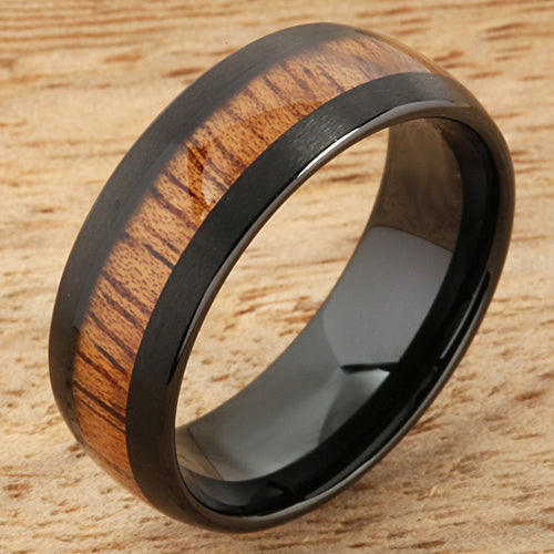 8mm Double Koa Wood Inlay Tungsten Wedding Bands For Men