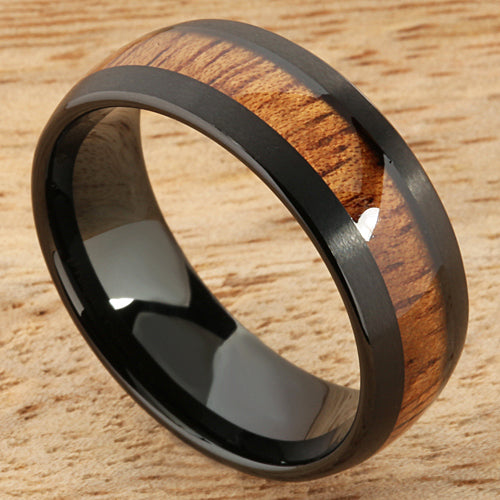 Black Tungsten Hawaiian Koa Wood Rings Mens Wedding Ring Barrel 8mm Hawaiian Ring